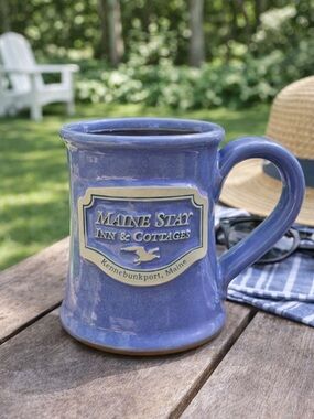 Deneen Pottery Maine Stay Inn Mug Kennebunkport ME 2011 Blue Stoneware